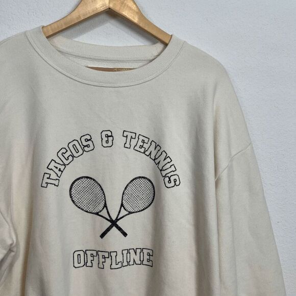 Aerie Offline Tacos & Tennis Throw-Back Fleece Crew Neck Sweatshirt Size Medium - Picture 7 of 10